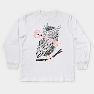 Vintage Great Horned Owl Kids Long Sleeve T-Shirt